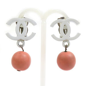 Chanel earrings, Coco Mark design, metal, white, pink-orange, women's, e61835a